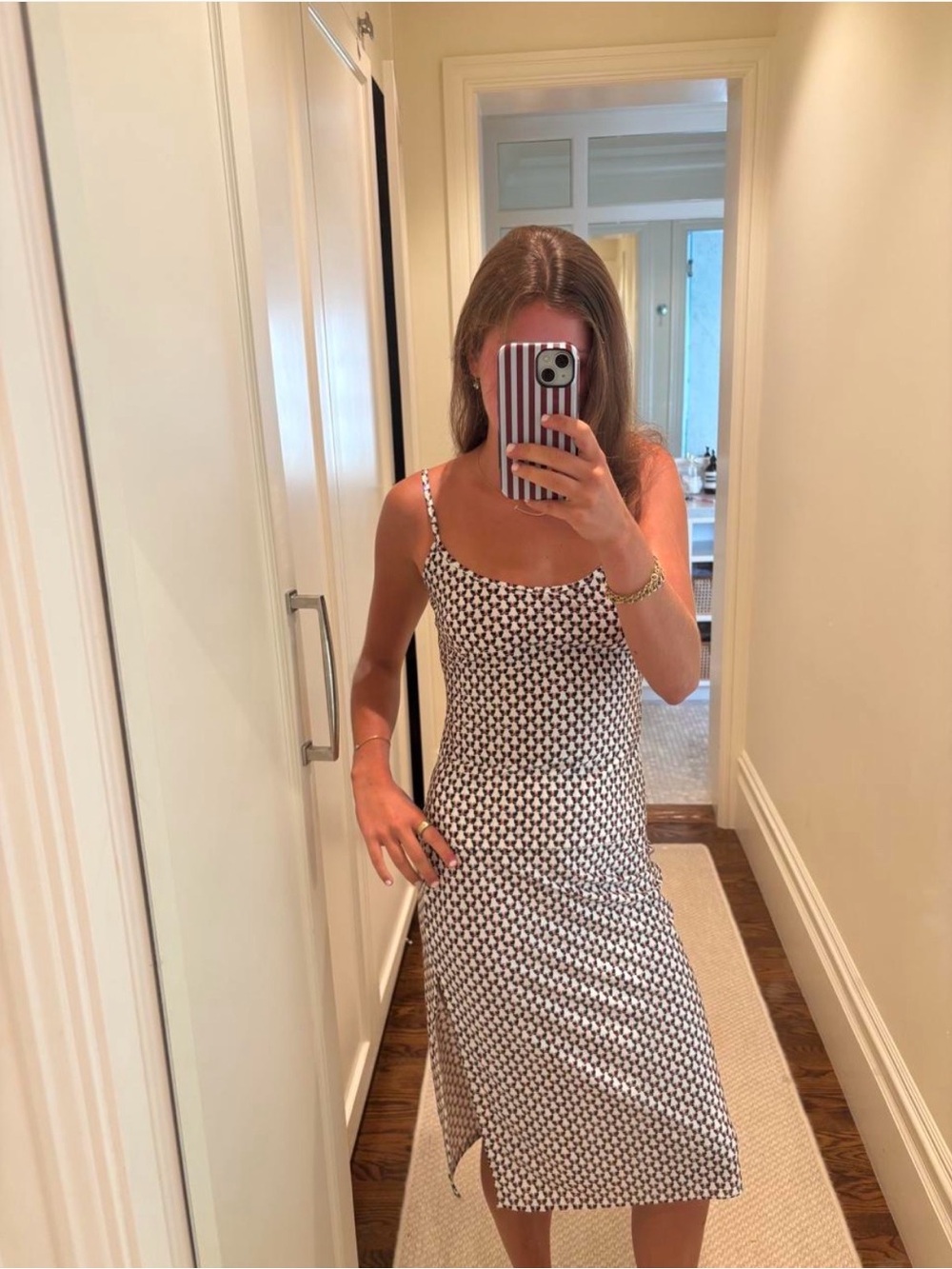 Anna Molinari Black and White Geometric Midi Slip Dress